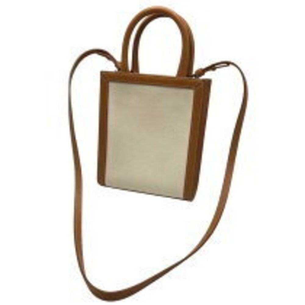Celine Partial Cabas Tan Calfskin Canvas Shoulder Bag - Picture 2 of 11